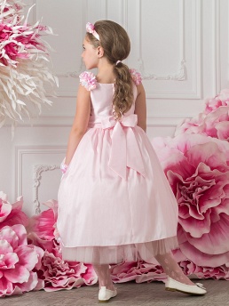 Платье праздничное для девочек+перчатки+сумочка+ободок,  PSAK011402 розовый