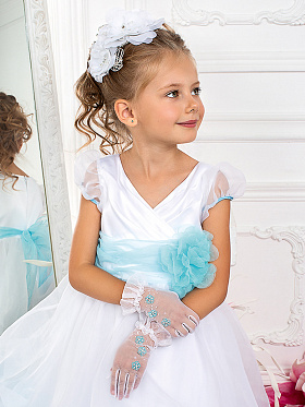 Перчатки для девочек, Perlitta PACG011402, белый/нежно-голубой,  PACG011402 белый