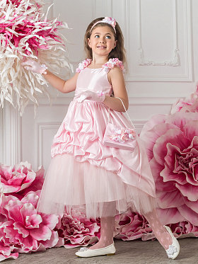 Платье праздничное для девочек+перчатки+сумочка+ободок,  PSAK011402 розовый