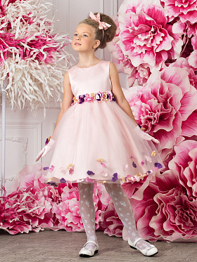 Платье праздничное для девочек+перчатки+ободок,  PSAK021402 розовый
